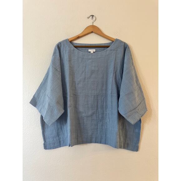 NEW J.Jill x Pure Jill Textured Boxy Blouse L Breeze Kimono Sleeve Boat Neck NWT - Picture 2 of 10